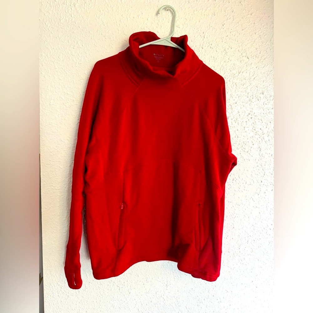 ATHLETA Pullover Women’s Size XL Red Fleece Zipper Pockets Athleisure NWOT